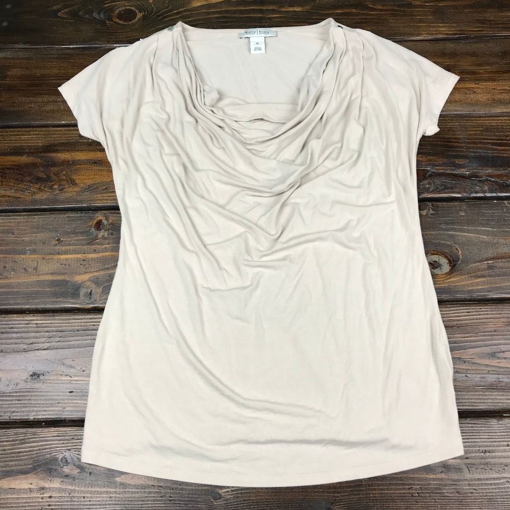 White House Black Market Beige Drape Neck SS M